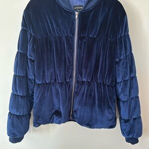 PrettyLittleThing Deep Blue Velvet Bomber Jacket